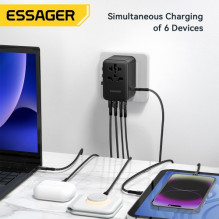 Charger Essager 'Travel Global 2' black 65W (3xPD / 2xQC3.0) (suitable for EU / US / UK)