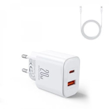 Charger Joyroom 'JR-TCF05' white 20W (1xPD 1xQC3.0) + 'Type-C / Lightning' 100cm cable Charger Joyroom 'JR-TCF05' white 20W (1xPD 1xQC3.0) + 'Type-C / Lightning' 100cm cable