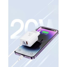 Charger Joyroom 'JR-TCF05' white 20W (1xPD 1xQC3.0) + 'Type-C / Lightning' 100cm cable Charger Joyroom 'JR-TCF05' white 20W (1xPD 1xQC3.0) + 'Type-C / Lightning' 100cm cable