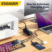 Charger Essager 'Boru GaN' black 75W (3xPD / 2xQC3.0 / 4kW-16A-250V)