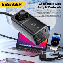 Charger Essager 'Boru GaN' black 75W (3xPD / 2xQC3.0 / 4kW-16A-250V)