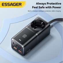 Charger Essager 'Boru GaN' black 75W (3xPD / 2xQC3.0 / 4kW-16A-250V)