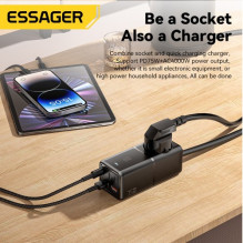 Charger Essager 'Boru GaN' black 75W (3xPD / 2xQC3.0 / 4kW-16A-250V)