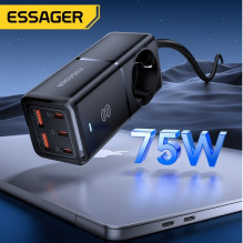 Charger Essager 'Boru GaN' black 75W (3xPD / 2xQC3.0 / 4kW-16A-250V)