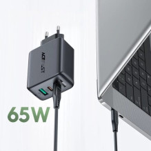 Įkroviklis Acefast 'A13' juodas 65W (2xPD / 1xQC3.0) + 'Type-C / Type-C' 120cm laidas