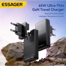 Charger Essager 'Ultra Thin' black 65W (PD / QC3.0)