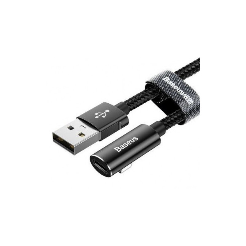 USB kabelis Baseus 'Rythm' juodas 'Lightning' 120cm / 90'' laipsnių + 'Lightning' išėjimas