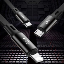 USB Kabelis Baseus '3in1' juodas 35cm / 120cm