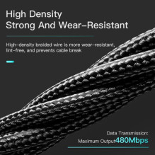 USB Cable Essager 'Rous' black 'Lightning' 100cm with LED indicator
