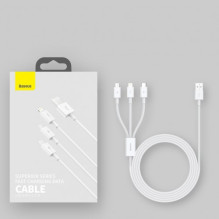 USB Cable Baseus '3in1 Superior' white 150cm (up to 3.5A) USB Cable Baseus '3in1 Superior' white 150cm (up to 3.5A)