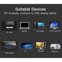 Įvesties / išvesties adapteris DP į VGA / 0,15 m juodas HBFBB VENTION Įvesties / išvesties adapteris DP į VGA / 0,15 m juodas HBFBB VENTION