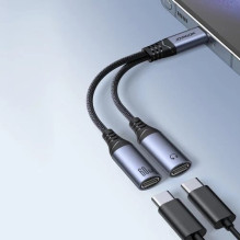Adapter Joyroom 'SY-C02 2in1' black 14cm (Input: 'Type-C' / Output: 2x 'Type-C') Adapter Joyroom 'SY-C02 2in1' black 14cm (Input: 'Type-C' / Output: 2x 'Type-C')