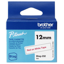 OEM juostelė BROTHER BTAG-232 12mm Raudona ant Baltos