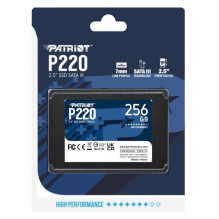 SSD, PATRIOT, P220, 256GB, SATA, Write speed 490 MBytes / sec, Read speed 550 MBytes / sec, 2,5", TBW 120 TB, P220S