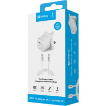 Sandberg 441-64 USB-C 20W Charger UK+Lightning, Incl. 1m USB-C Lighting cable
