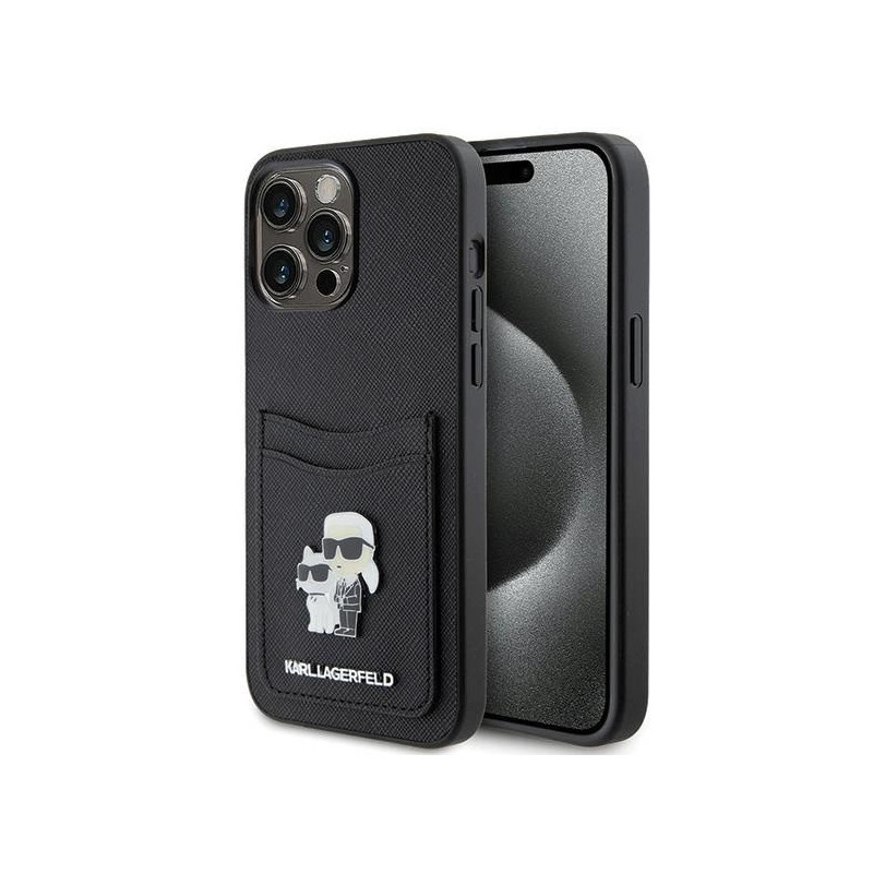 Karl Lagerfeld KLHCP15XSAPKCNPK iPhone 15 Pro Max 6.7" black / black hardcase Saffiano Cardslot KC Metal Pin