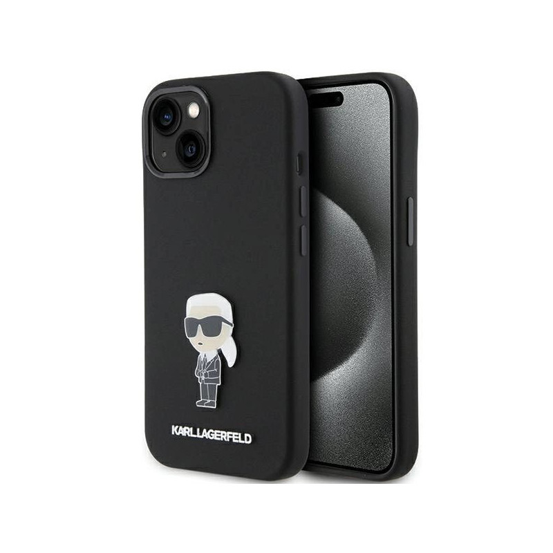 Karl Lagerfeld Silicone Ikonik Metal Pin case for iPhone 15 Plus / 14 Plus - black