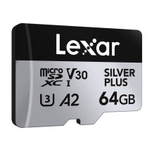 Set of 2 Lexar High-Performance Silver Plus microSDXC 2x64GB memory cards + adapter