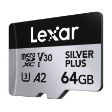Set of 2 Lexar High-Performance Silver Plus microSDXC 2x64GB memory cards + adapter