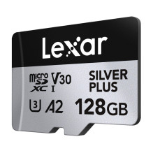 Set of 2 Lexar High-Performance Silver Plus microSDXC 2x128GB memory cards + adapter