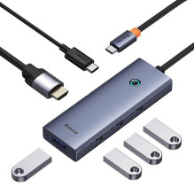 Adapteris Baseus HDMI + 4xUSB3.0 + USB-C PD / USB-C 100W