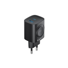 Įkroviklis - Havit UC132 GaN 22W Dviejų Uostų USB Įkroviklis su Belaidžiu Įkrovimu Juodas Įkroviklis - Havit UC132 GaN 22W Dviejų Uostų USB Įkroviklis su Belaidžiu Įkrovimu Juodas
