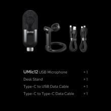 Mikrofonas - Godox UMic12 USB kondensatorinis kardioidinis su ausinių lizdu juodas
