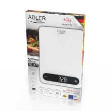 Food Scale - Adler AD 3177wb 10kg Capacity, 1g Accuracy, USB-C Power Supply - White, Black