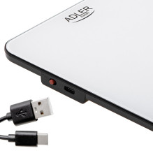 Food Scale - Adler AD 3177wb 10kg Capacity, 1g Accuracy, USB-C Power Supply - White, Black