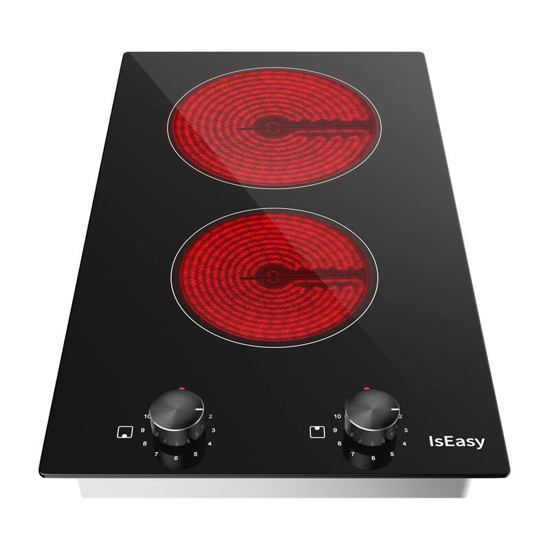 Home and Kitchen Appliance - IsEasy LT2V-30 Ceramic Electric Stove, 2 Heating Zones, 1200W / 2000W, Black
