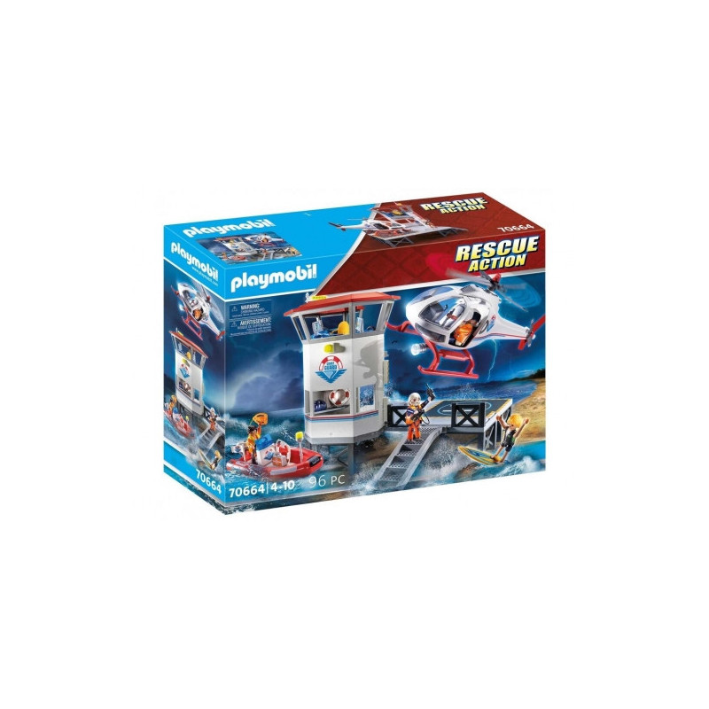 Toy Set - Playmobil 70664 Coast Guard Headquarters with Rescue Boat and Figures - Multicolor