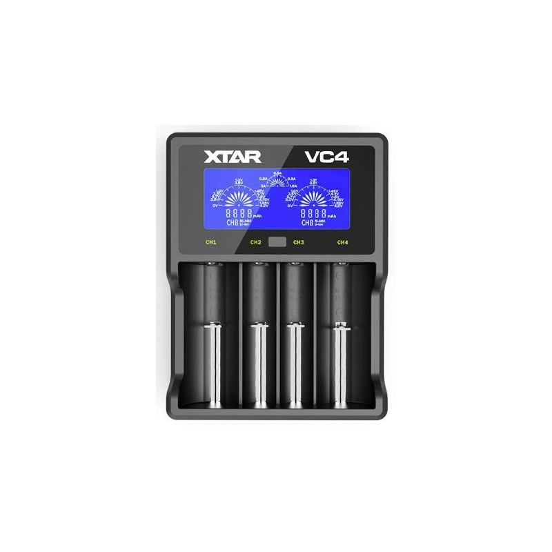 VC4 viedais LCD lādētājs Li-ion / Ni-MH (18650, 21700, AA, AAA), 4 ligzdas, USB barošana