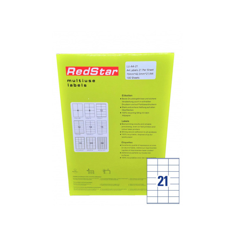RedStar Self-Adhesive Paper A4, 21 labels, 100 sheets
