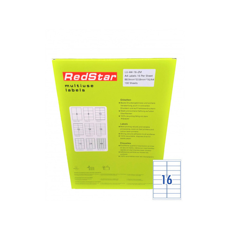 RedStar Self-Adhesive Paper A4, 16 labels, 100 sheets