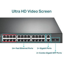 Jungiklis, TP-LINK, TL-SL1226P, darbalaukis / stovas, 24x10Base-T / 100Base-TX, 2x10Base-T / 100Base-TX / 1000Base-T, Po