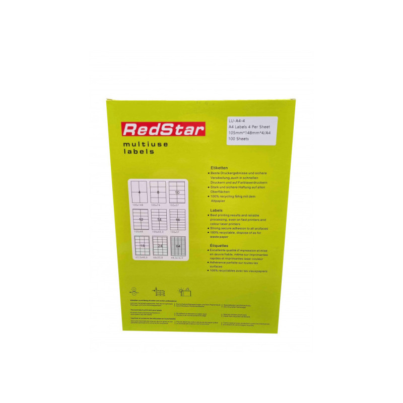 RedStar Lipnus Popierius A4, 4 etiketės, 100 lapų