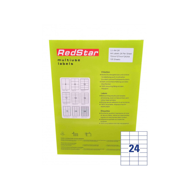RedStar Self-Adhesive Paper A4, 24 labels, 100 sheets