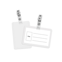Name card holder with clip, vertical, 92 x 64 mm, transparent