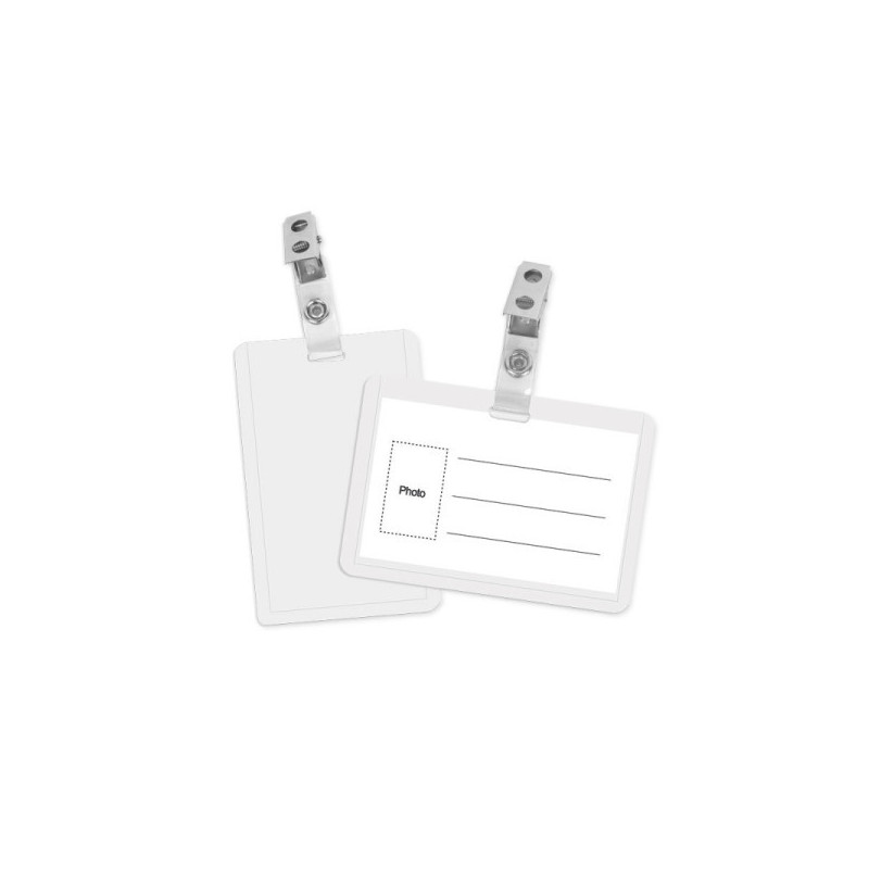 Name card holder with clip, vertical, 92 x 64 mm, transparent