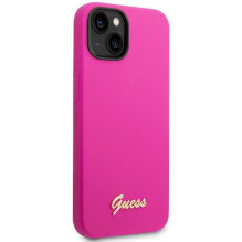 Guess Silicone Vintage Gold Logo Case for iPhone 14 / 15 Plus - Fuchsia