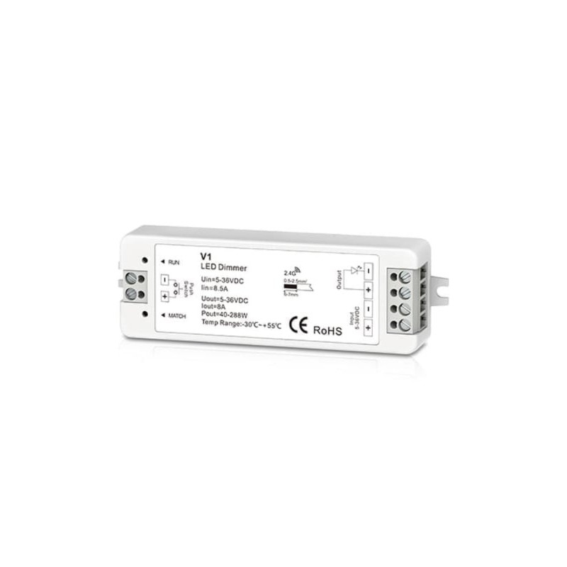 1 kanalo LED juostų valdiklis LUXSONN 8A push-dim (5-36V, 192W)