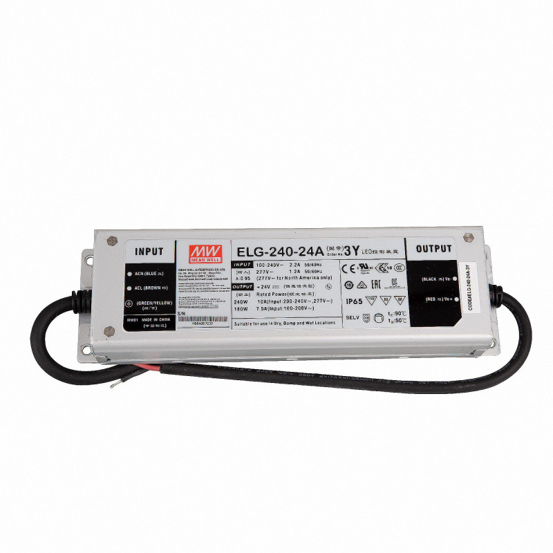 Impulsinis maitinimo šaltinis LED 24V 240W 10A IP65, dimeriuojamas, MEAN WELL ELG-240-24A-3Y