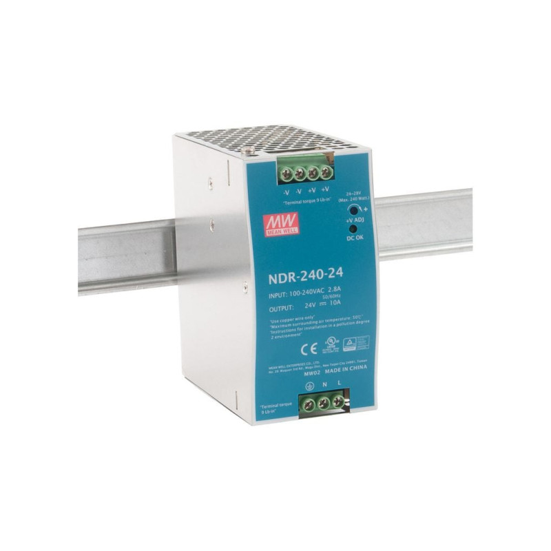 Impulsinis maitinimo šaltinis 24V 240W 10A, tvirtinamas ant DIN bėgio, MEAN WELL, NDR-240-24