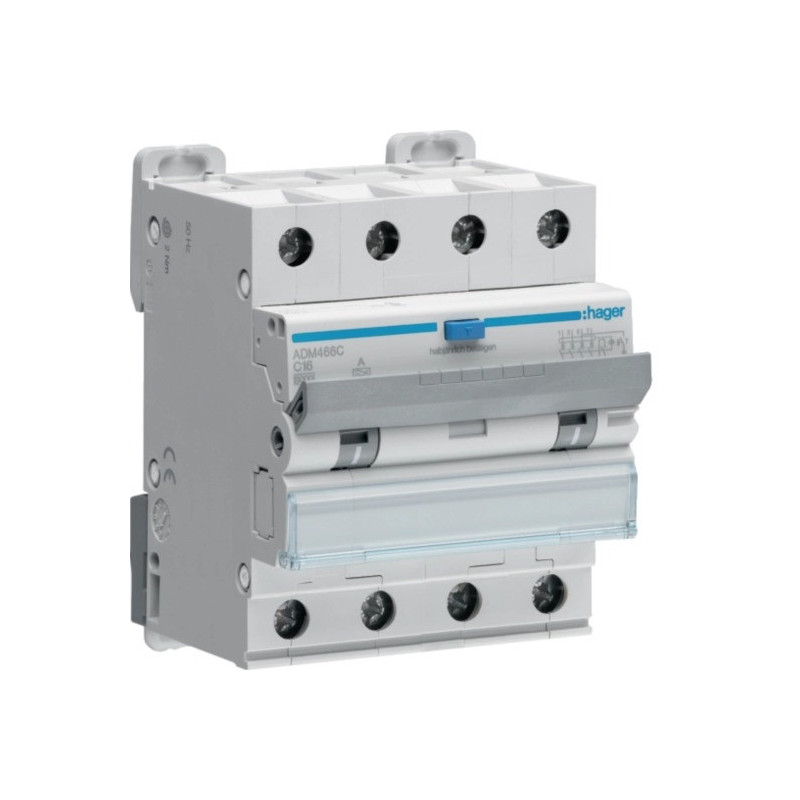 Residual current relay with circuit breaker Hager ADM466C (4P, 16A, C, A type, 30mA, 6kA)