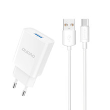 Dudao A4EU USB-A 2.1A wall charger - white + USB-A - USB-C cable