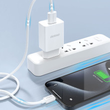 Dudao A4EU USB-A 2.1A sieninis įkroviklis - baltas + USB-A - USB-C laidas