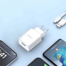 Dudao A4EU USB-A 2.1A sieninis įkroviklis - baltas + USB-A - USB-C laidas