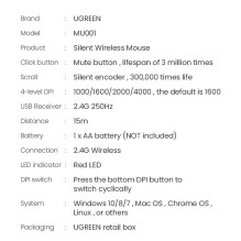 Ugreen patogi belaidė pelė USB pilka (MU001)