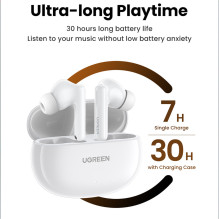 Ugreen HiTune T6 belaidės ausinės su ANC funkcija + USB-A - USB-C laidas - baltas