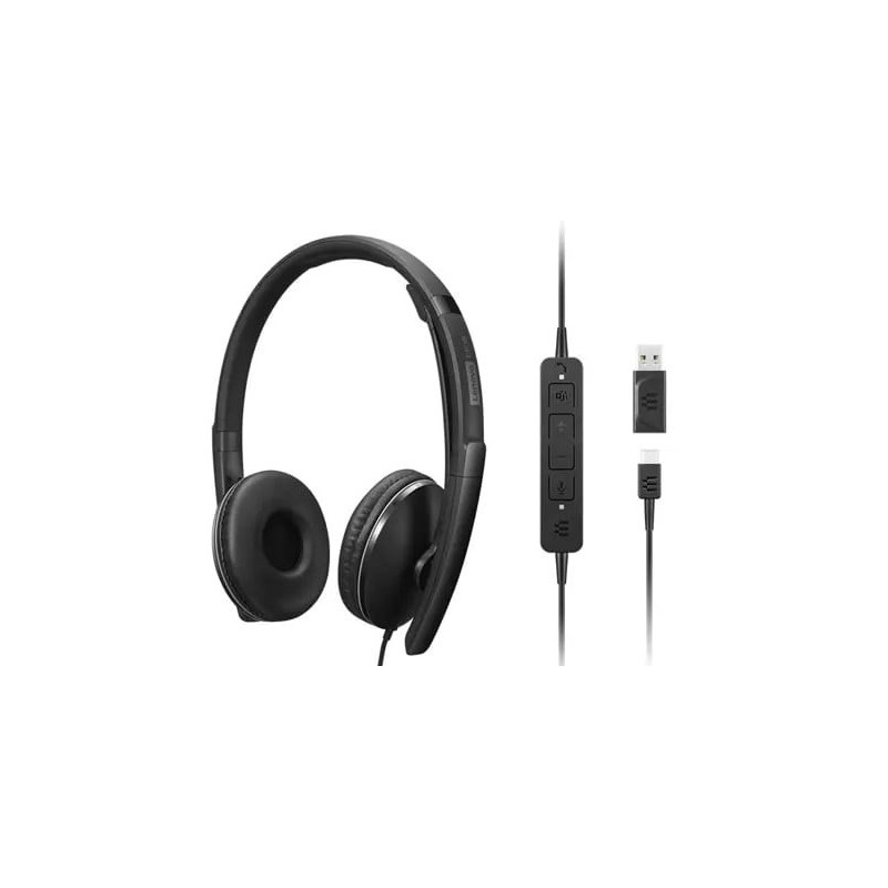 Ausinės - Lenovo Laidinės USB Type-C Ausinės su Triukšmo Slopinimo Mikrofonu, 20 - 20,000 Hz, Juodos